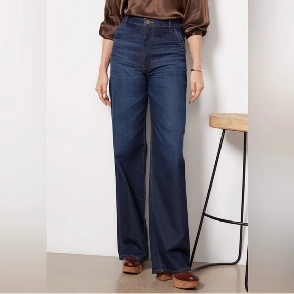 Evereve Denim - Evereve Ever Trouser Jeans Size 27 Dark Wash Wide Leg High Rise Blue Denim